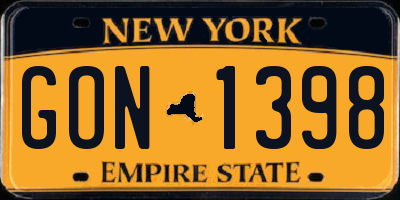 NY license plate GON1398