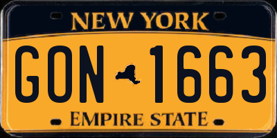 NY license plate GON1663