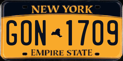 NY license plate GON1709