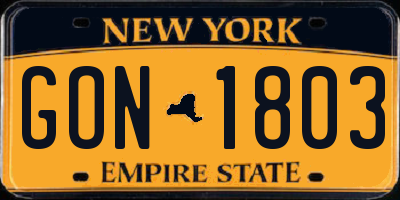 NY license plate GON1803