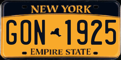 NY license plate GON1925