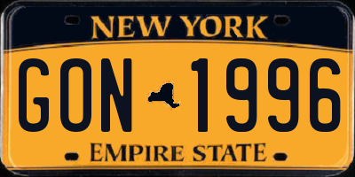 NY license plate GON1996