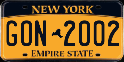 NY license plate GON2002