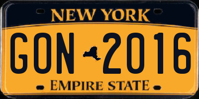 NY license plate GON2016