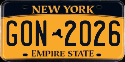 NY license plate GON2026