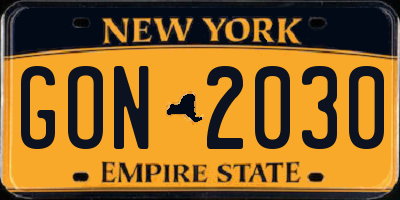 NY license plate GON2030