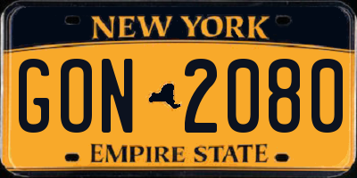 NY license plate GON2080