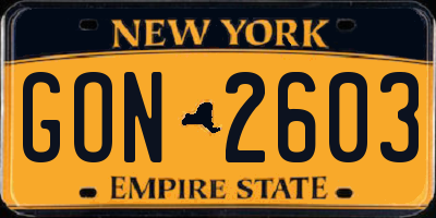 NY license plate GON2603