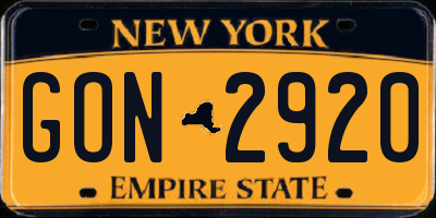 NY license plate GON2920