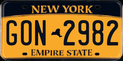 NY license plate GON2982