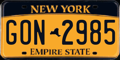NY license plate GON2985