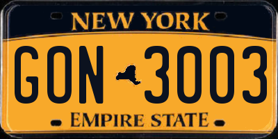 NY license plate GON3003