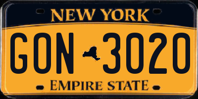 NY license plate GON3020