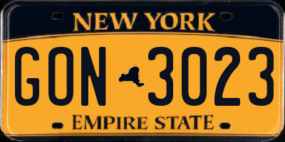 NY license plate GON3023