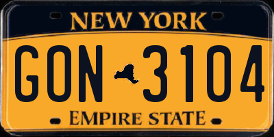 NY license plate GON3104