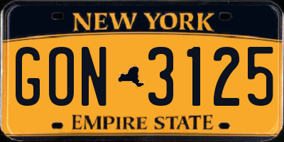 NY license plate GON3125