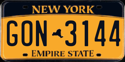 NY license plate GON3144