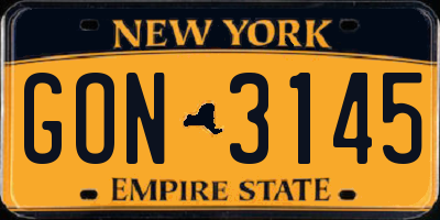 NY license plate GON3145