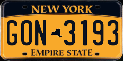 NY license plate GON3193