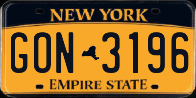 NY license plate GON3196