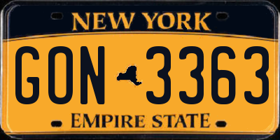 NY license plate GON3363