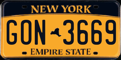 NY license plate GON3669