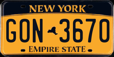 NY license plate GON3670