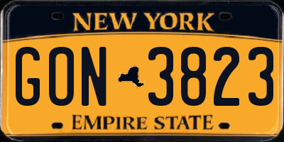 NY license plate GON3823