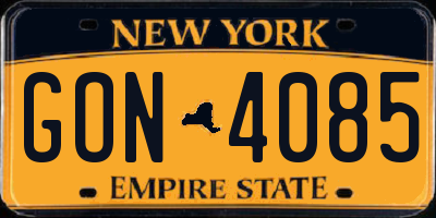 NY license plate GON4085