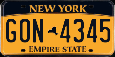 NY license plate GON4345