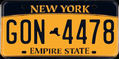 NY license plate GON4478
