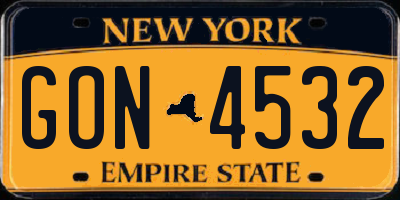 NY license plate GON4532