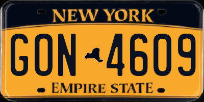 NY license plate GON4609
