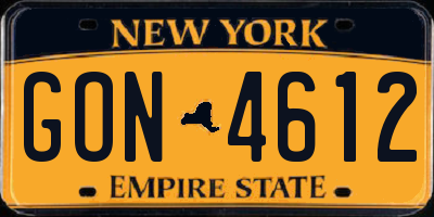 NY license plate GON4612