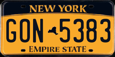 NY license plate GON5383