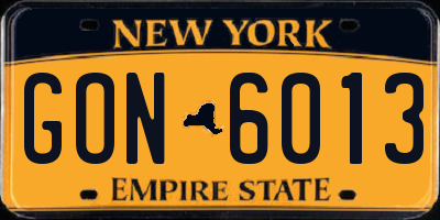 NY license plate GON6013