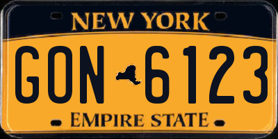 NY license plate GON6123