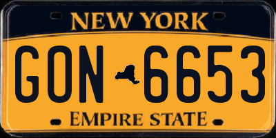 NY license plate GON6653