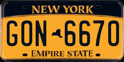 NY license plate GON6670