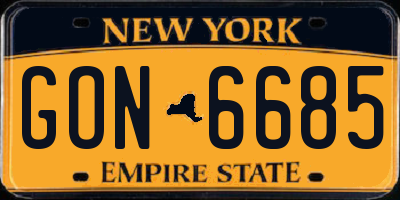 NY license plate GON6685