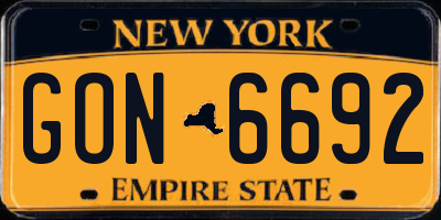 NY license plate GON6692
