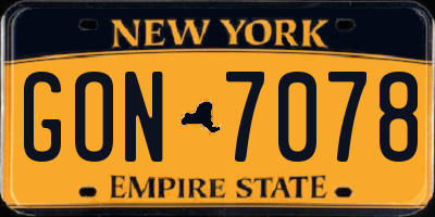 NY license plate GON7078