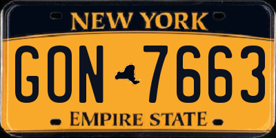 NY license plate GON7663