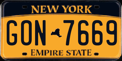 NY license plate GON7669