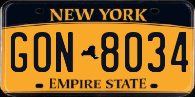 NY license plate GON8034