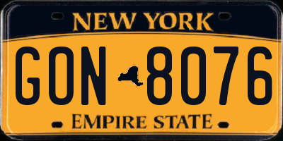 NY license plate GON8076