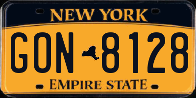 NY license plate GON8128