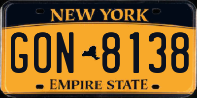 NY license plate GON8138