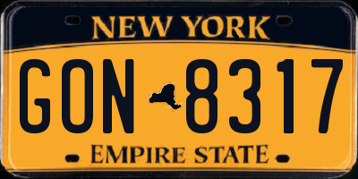 NY license plate GON8317