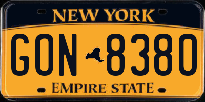NY license plate GON8380